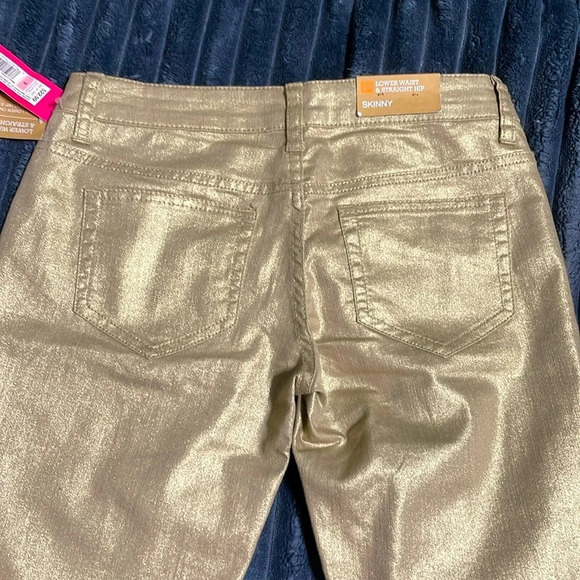 Xhilaration NWT metallic gold sparkle lower waist skinny jeans size 3 - Picture 4 of 6